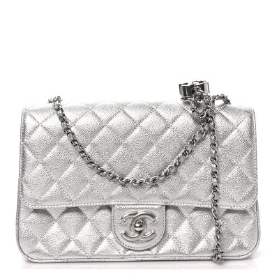 Metallic Caviar Quilted Medium CC Slide Flap Silver | FASHIONPHILE (US)