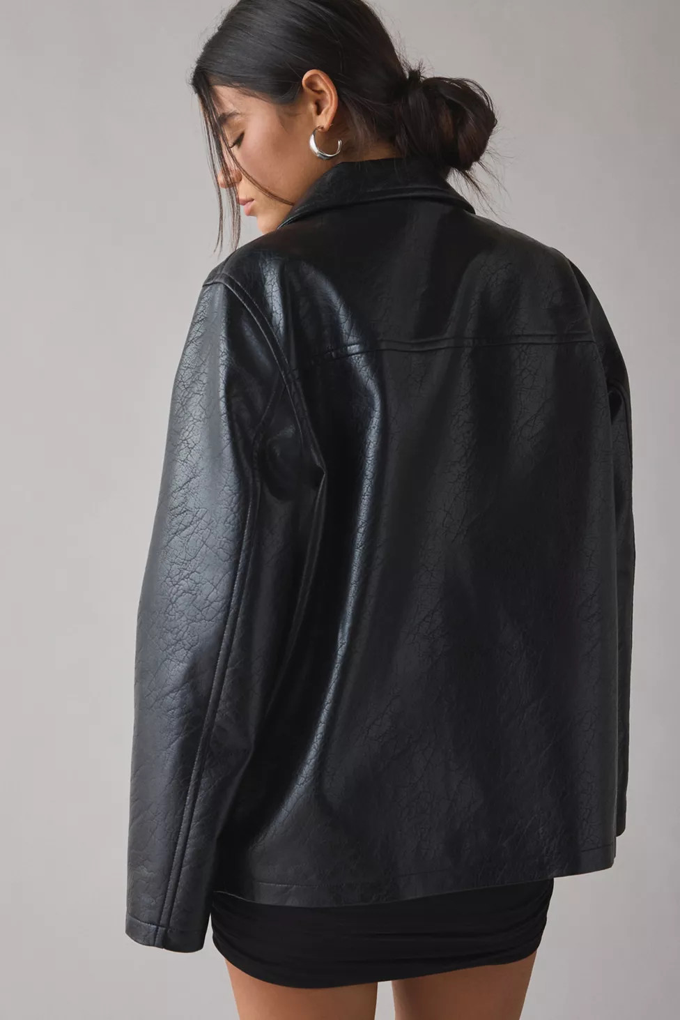 UO Sydney Faux Leather Oversized Dad Jacket | Urban Outfitters (US and RoW)
