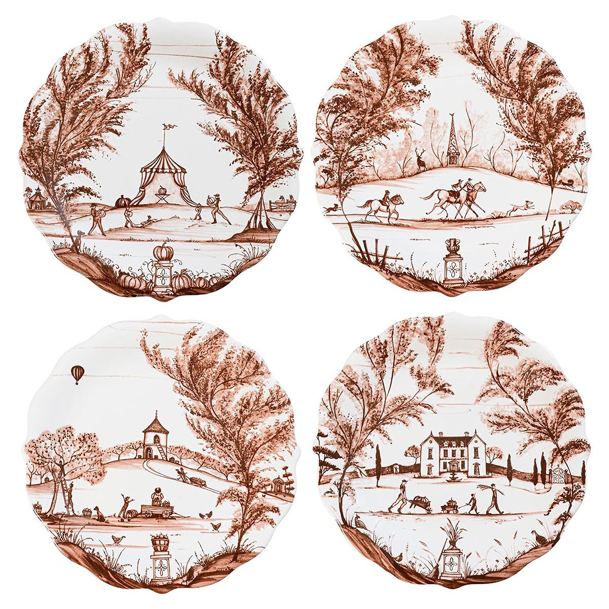 Juliska Country Estate Harvest French Sepia Ceramic Party Plate - Set of 4 | Kathy Kuo Home