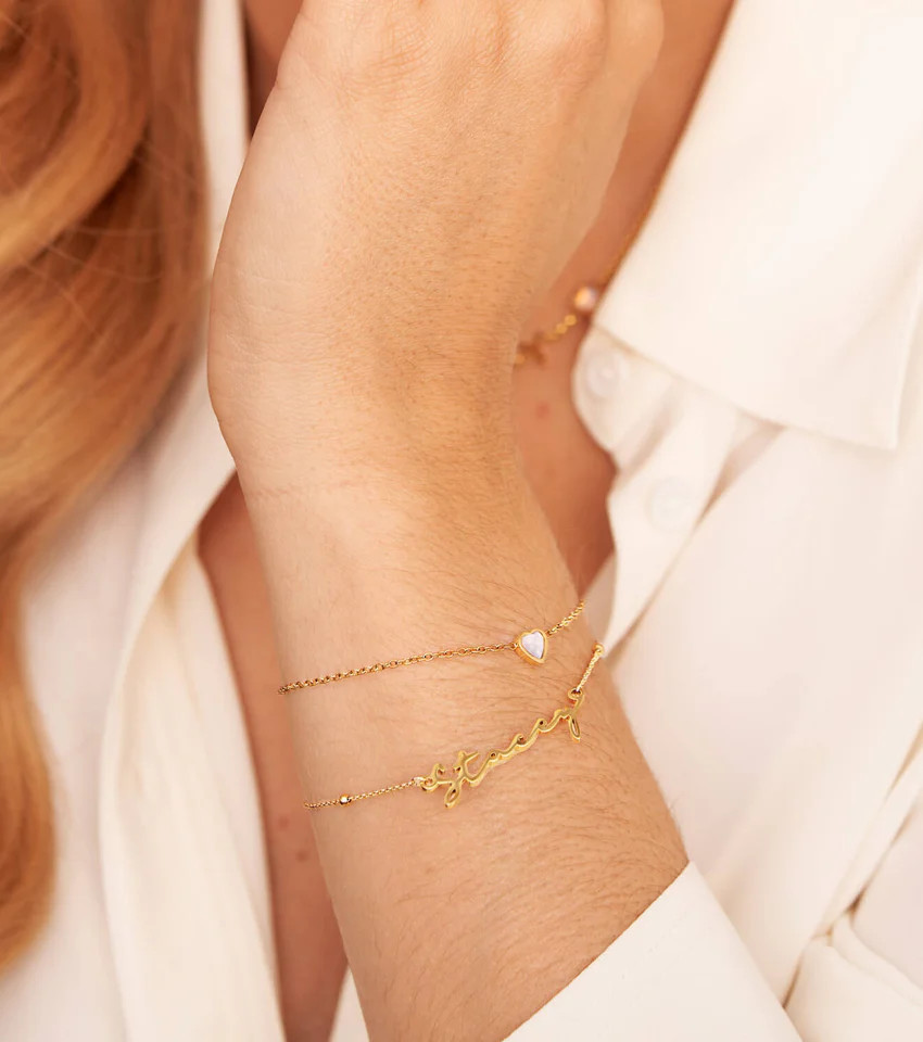 Mini Heart Birthstone Bracelet (Gold) | Abbott Lyon