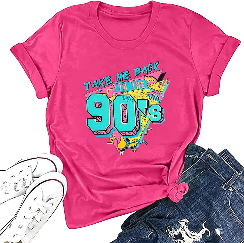 90s Outfit for Women Take Me Back to The 90's Shirt Vintage Neon Crew Neck Tops Tee for Birthday ... | Amazon (US)
