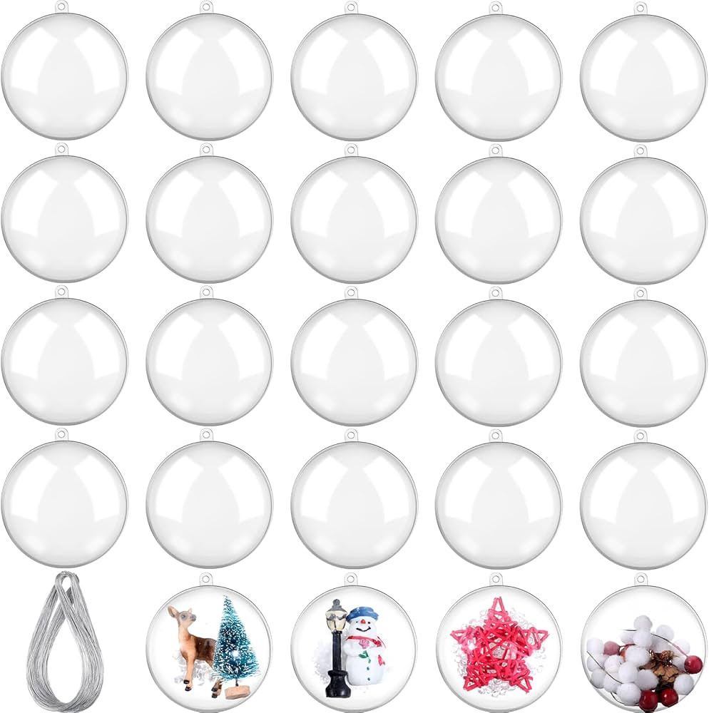 24 Pcs Christmas Fillable Ornaments Ball Clear Plastic Ornaments DIY Craft Transparent Ball for C... | Amazon (US)