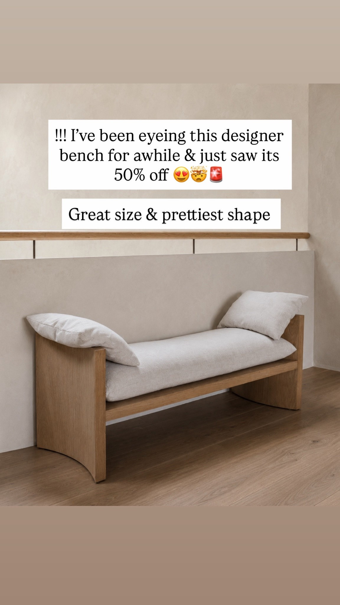 !!! I’ve been eyeing this designer bench for awhile & just saw its 50% off 😍🤯🚨

Great size & prettiest shape