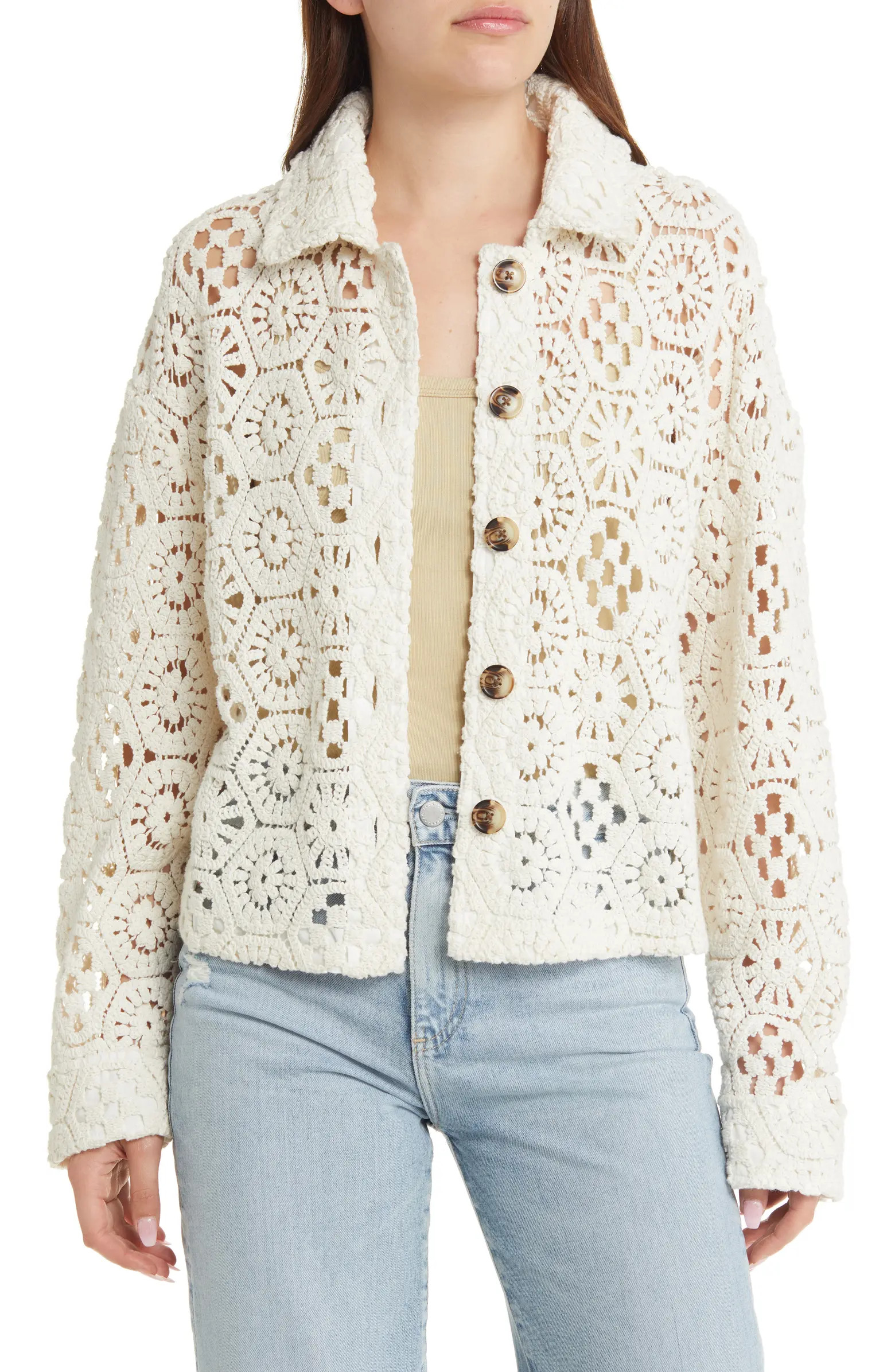 Cotton Blend Crochet Shacket | Nordstrom