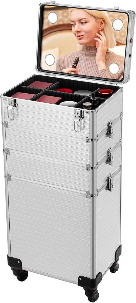 VIVOHOME 4 in 1 Makeup Rolling Train Case with Mirror of LED Lighted 3 Color Setting, Professiona... | Amazon (US)