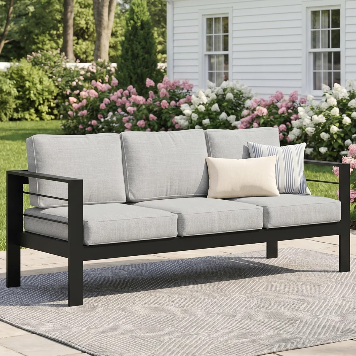 All-Aluminum Outdoor Sofa for all Weather, 3-Person Patio Seating with Soft Cushion, Outdoor Seat... | Wayfair North America