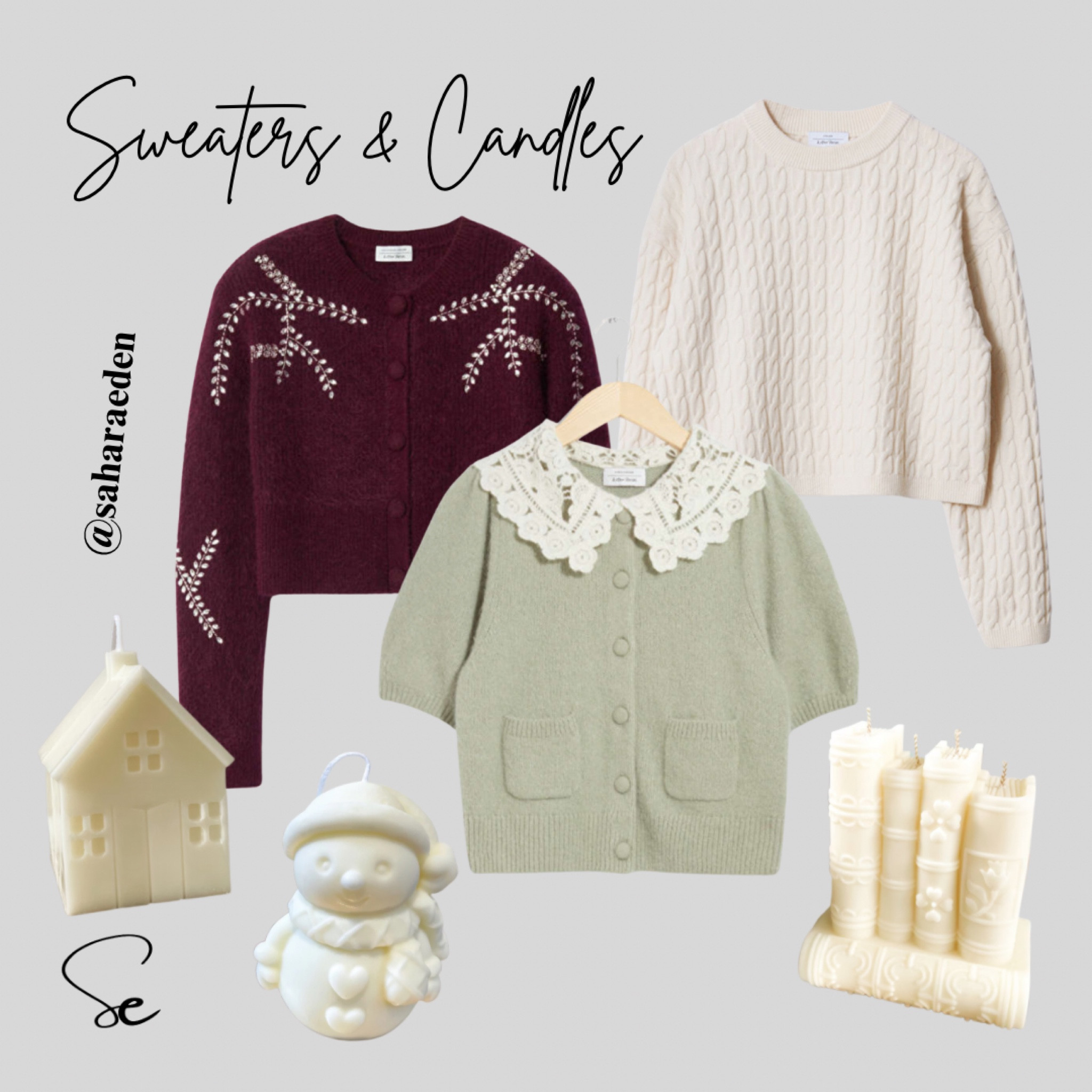 Beautiful Sweaters and Decorative Christmas Candles, Cozy Sweaters, Christmas Decorations 

#LTKStyleTip #LTKHoliday #LTKHome