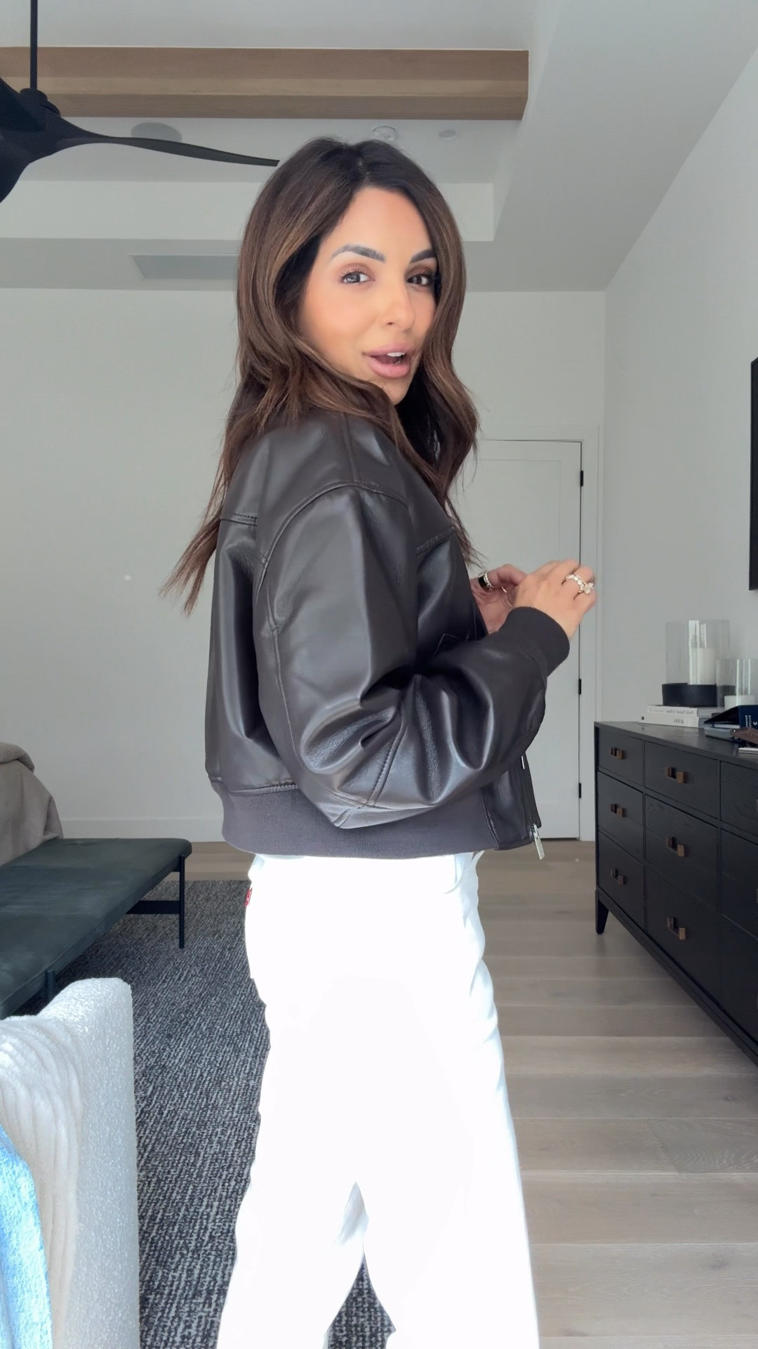 The most perfect leather bomber! The leather is stunning and such beautiful quality! Wearing my true size XS here

#LTKPetite #LTKOver40 #LTKootd