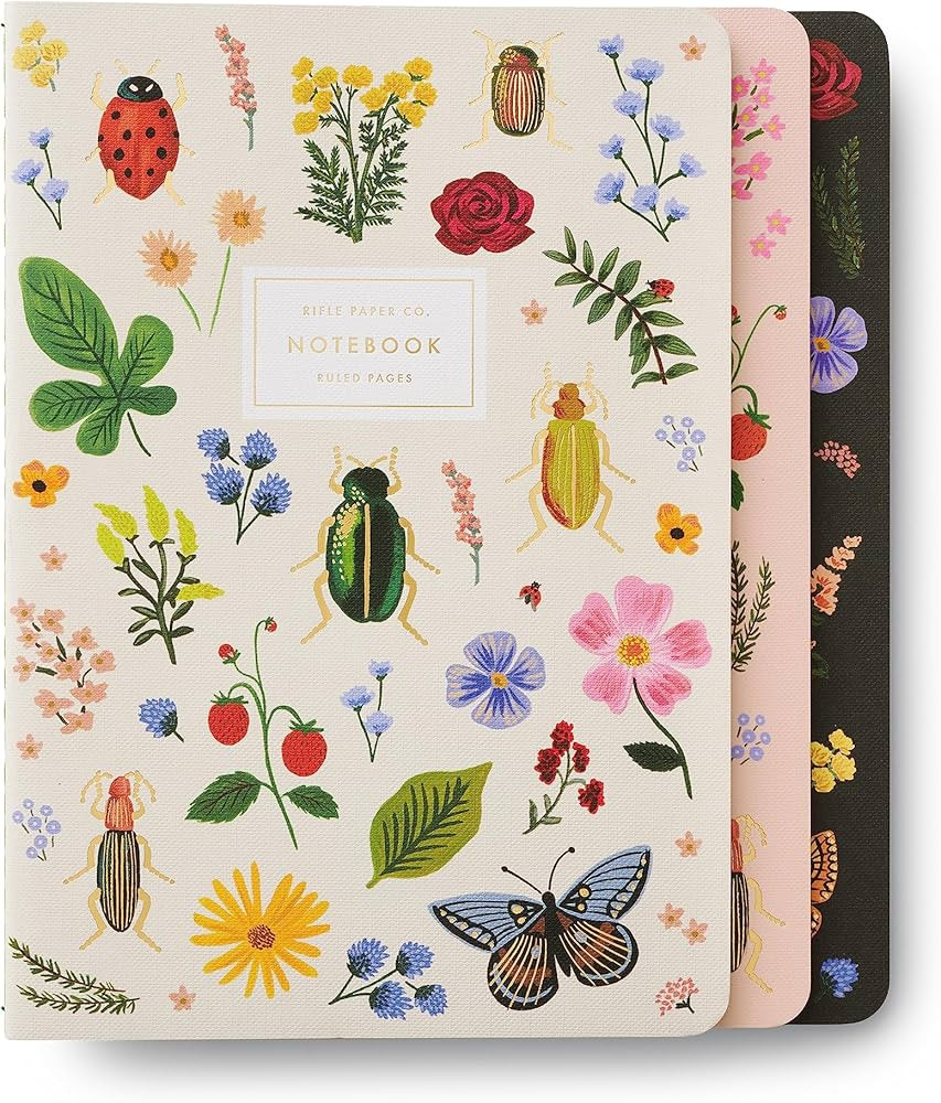 RIFLE PAPER CO. Curio Stitched Notebook Set, Assorted Set of 3 Notebooks, 64 Ruled Pages with Gol... | Amazon (US)