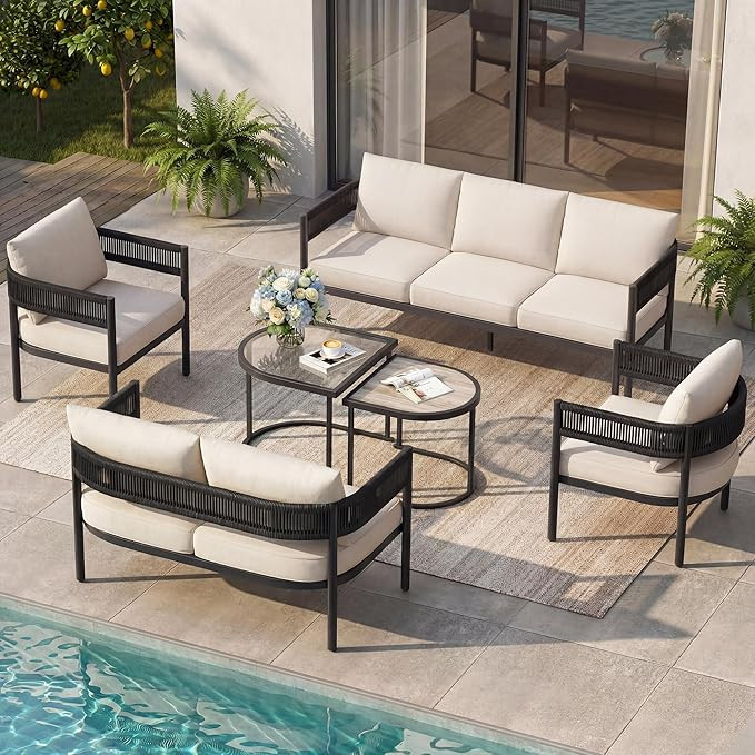 Amazon.com: Grand patio 6-Piece Outdoor Furniture Set, 7 Seats Wicker Sofa Conversation Set with ... | Amazon (US)