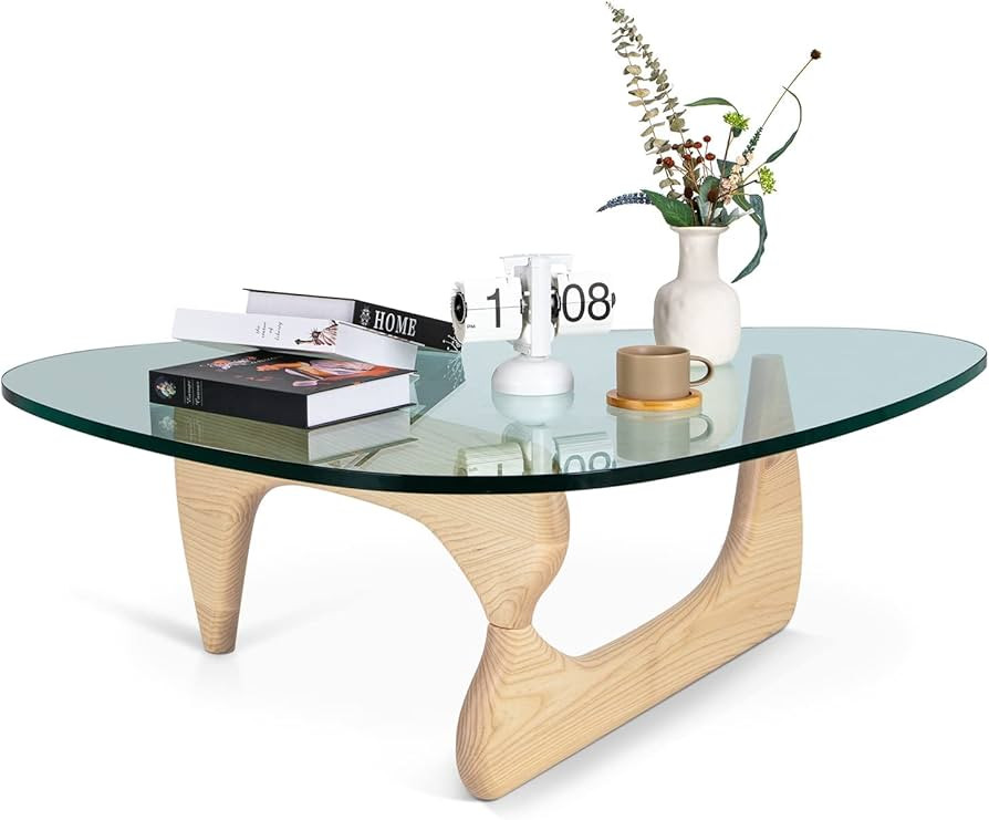 eChamp Noguchi Table Triangle Glass Coffee Table Vintage Glass End Table, Solid Wood Base and Tri... | Amazon (US)
