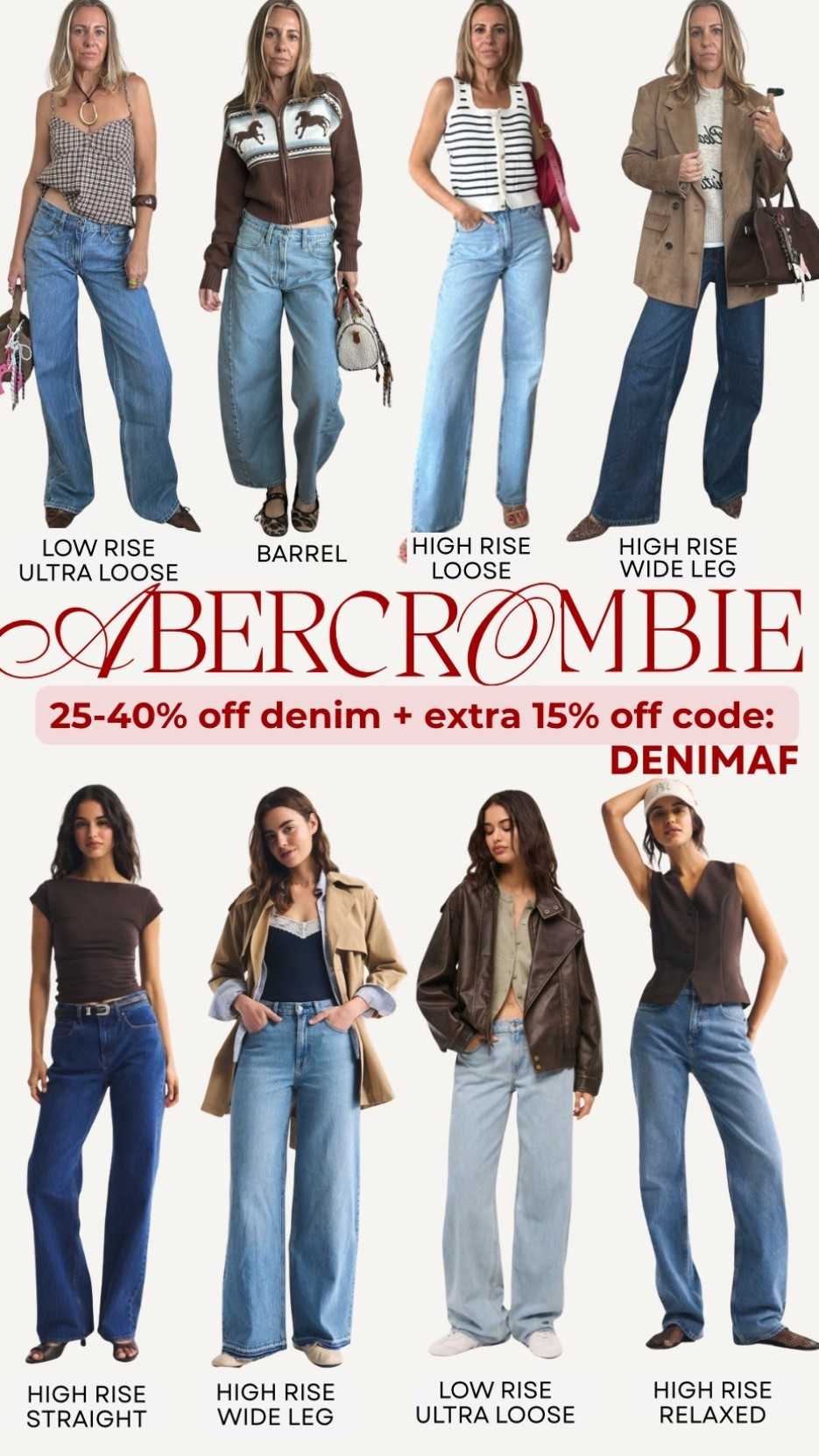 Abercrombie denim 25-40% off + extra 15% off code DENIMAF

#LTKSaleAlert #LTKootd #LTKgrwm