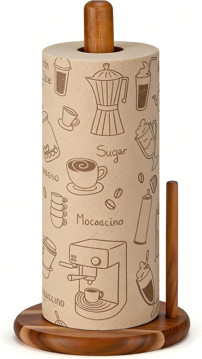 Paper Towel Holder Countertop, Acacia Wood Kitchen Roll Holder with Anti-Slip Weighted Base, Pape... | Amazon (US)