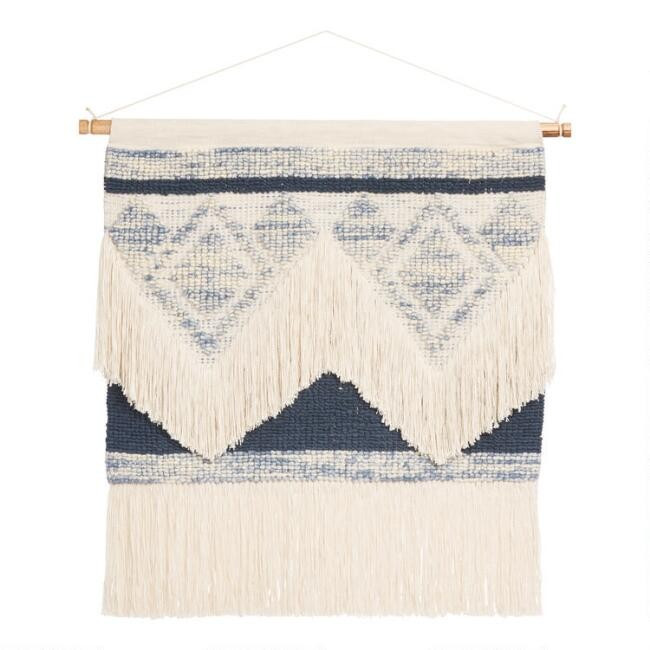 Oversized Cream and Indigo Diamond Shag Wall Hanging | World Market
