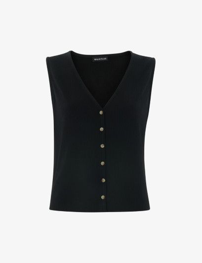Womens Black Ribbed Buttoned V-neck Stretch-woven Vest M | Selfridges