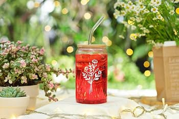NewEleven Cute Glass Coffee Cups With Lids And Straw – Aesthetic Cups – Iced Coffee Cup, Coff... | Amazon (US)
