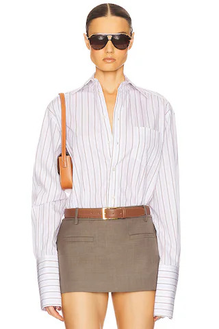Helsa Classic Fit Stripe Poplin Shirt in White & Brown Stripe from Revolve.com | Revolve Clothing (Global)