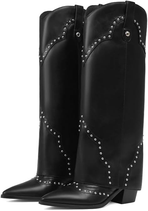 Erocalli Shark Fold Over Cowboy Cowgirl Boots Studded - Knee High, Tall, Western, Slouch, Pointed... | Amazon (US)
