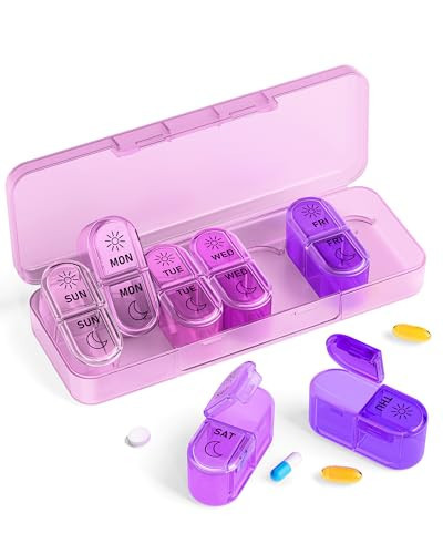 Pillex Pill Organizer, Am & Pm Pill Organizer 7 Days, Weekly Pill Case 2 Times a Day, Cute Pill Box 7 Day, Medicine Organizer for Travel, Vitamins, Fish Oils, Supplements (Gradient Pink-Purple) | Amazon (US)