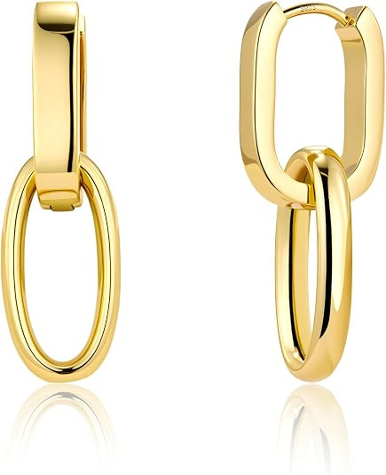 Silver Dangle Double Hoop Earrings For Women Paperclip Link Earring | Amazon (US)