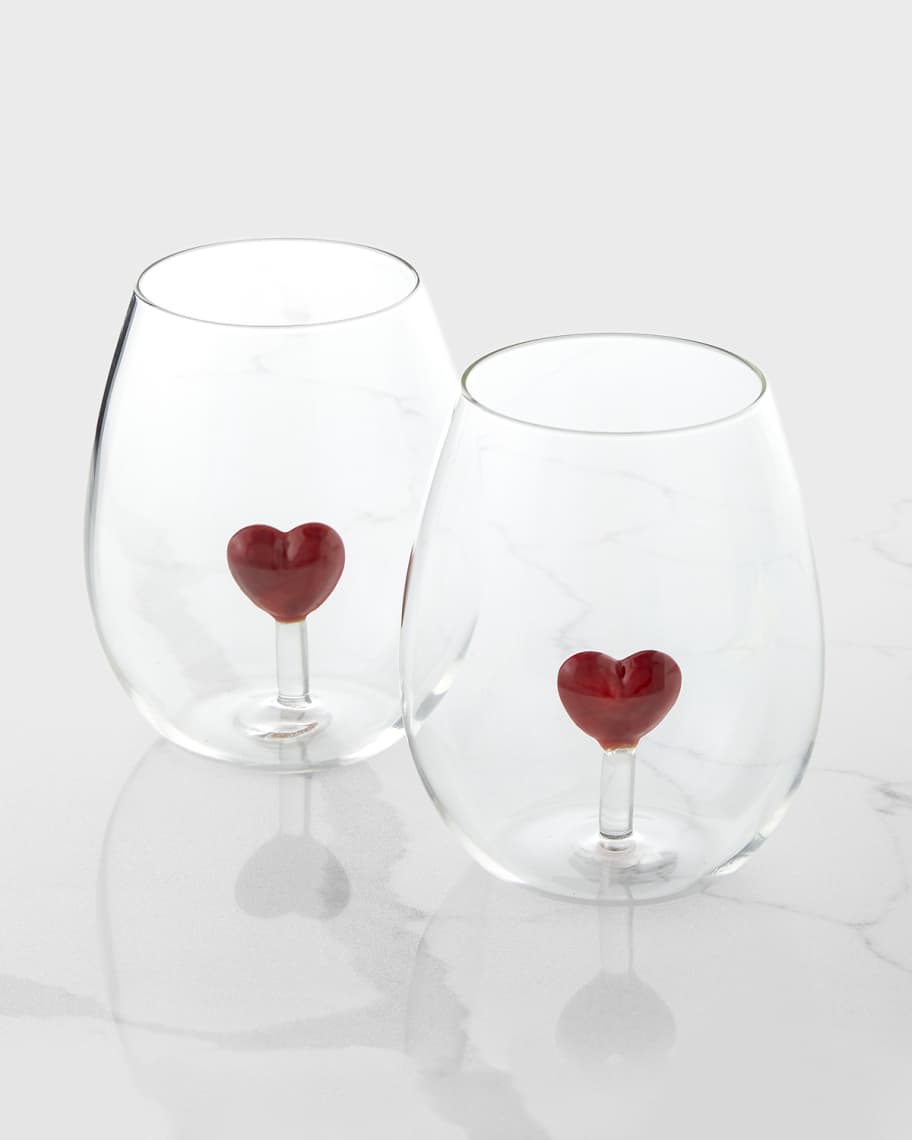 Neiman Marcus Red Heart Stemless Wine Glasses, Set of 2 | Neiman Marcus