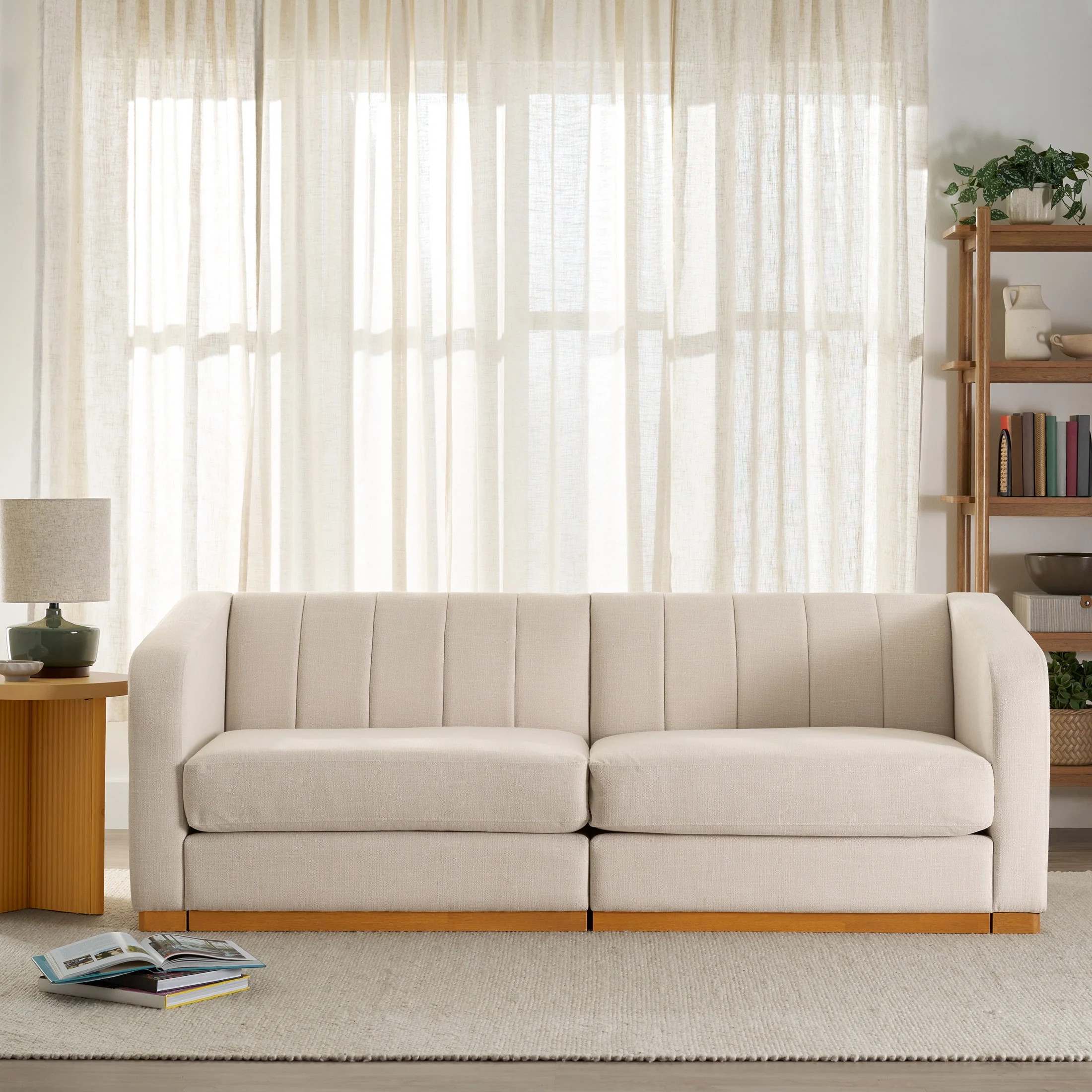 Better Homes & Gardens Lillian Channel Tufted Sofa 83.5" Cream Linen | Walmart (US)