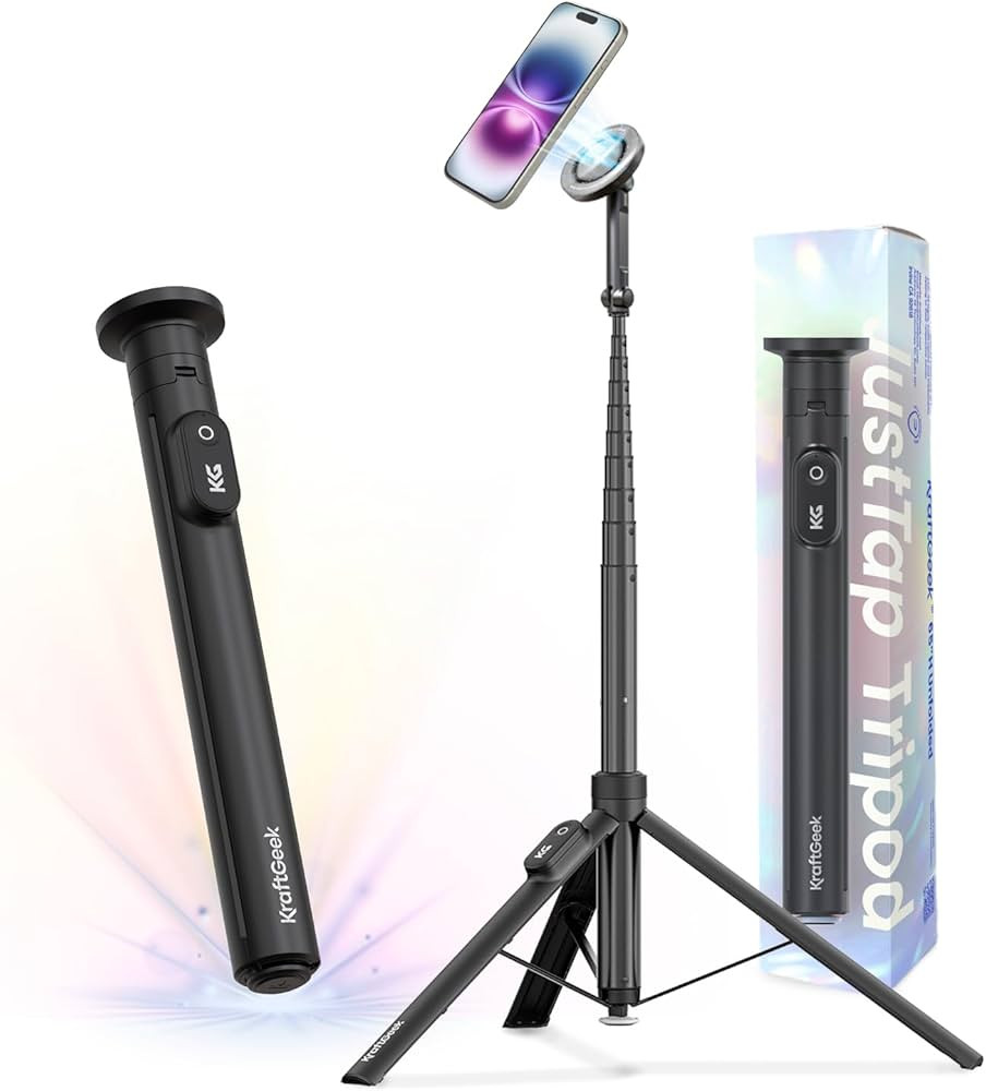 KraftGeek Magnetic Phone Tripod for iPhone MagSafe – 66'' Automatic Selfie Stick with Remote, P... | Amazon (US)