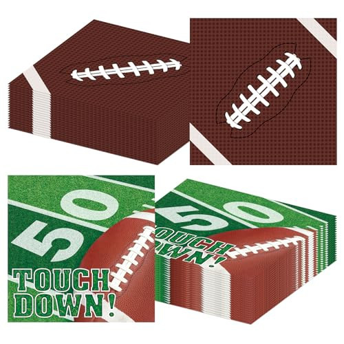 50 Pack Football Napkins Sets - Football Party Supplies, Rugby Football Field Touchdown Design Disposable Luncheon Dinner Party Paper Napkins for Footballs Game Day Tailgate Party Favors Decorations | Amazon (US)
