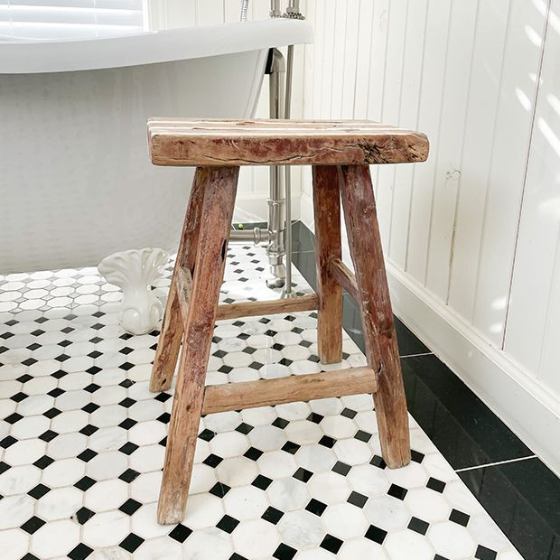 Classic Primitive Wooden Stool | Antique Farm House