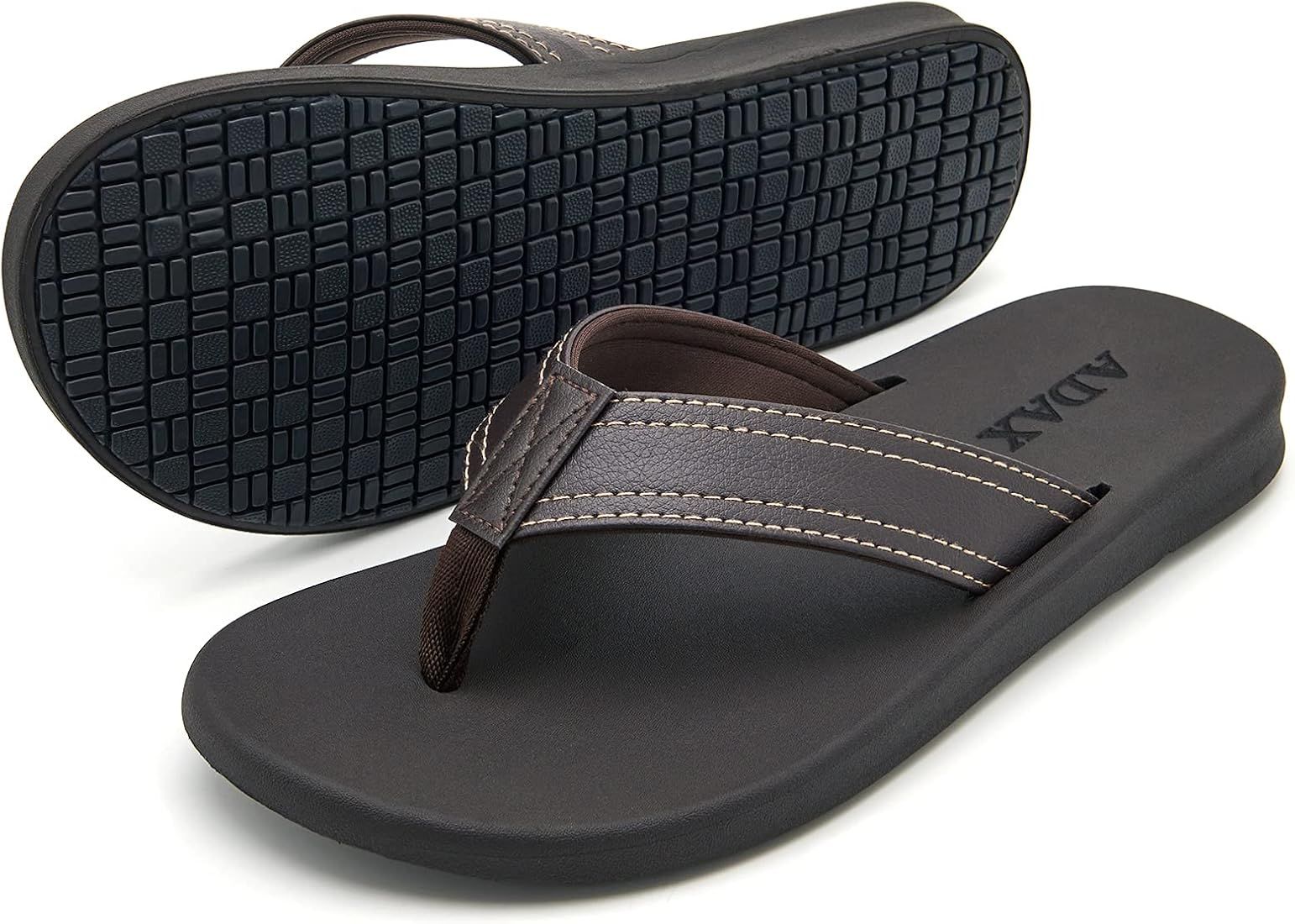 ADAX Mens Comfortable Leather Flip Flops,Non-Slip Sport Cushion Beach Slippers Thong Sandals | Amazon (US)