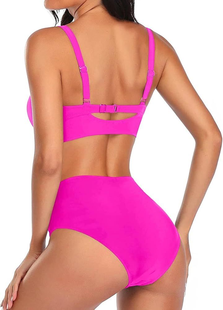 Tempt Me Women Two Piece Swimsuits High Waisted Bikini Set Tummy Control Ruched Tie Knot Bathing ... | Amazon (US)