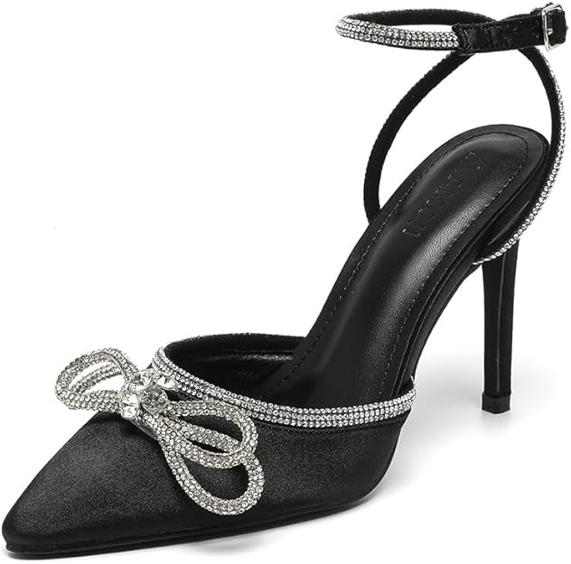 Amoji Women's Stilettos Rhinestone High Heels 4'' Pumps Ankle Strappy for Wedding Party Dressing ... | Amazon (US)