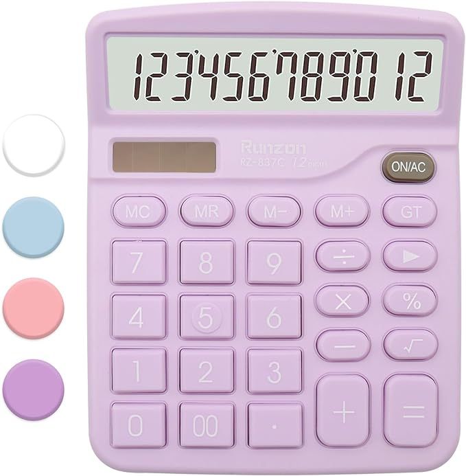 Purple Calculator, Basic Office Calculator, Desktop Calculator 12 Digit with Large LCD Display, P... | Amazon (US)