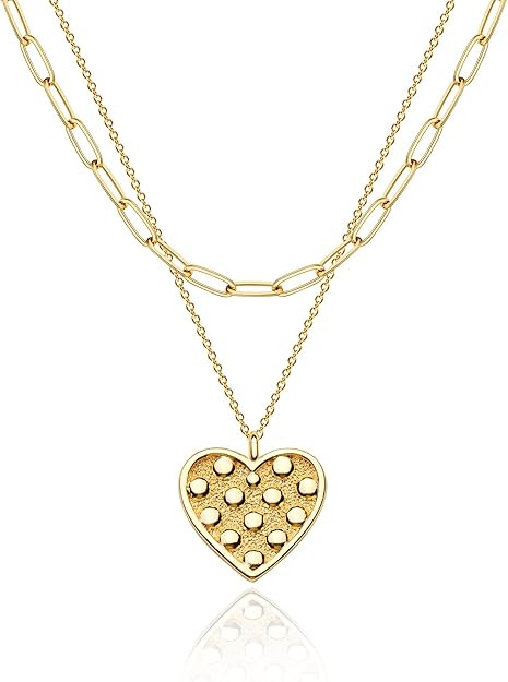 MEVECCO Layered Heart Necklace Pendant Handmade 18k Gold Plated Dainty Gold Choker Arrow Bar Laye... | Amazon (US)