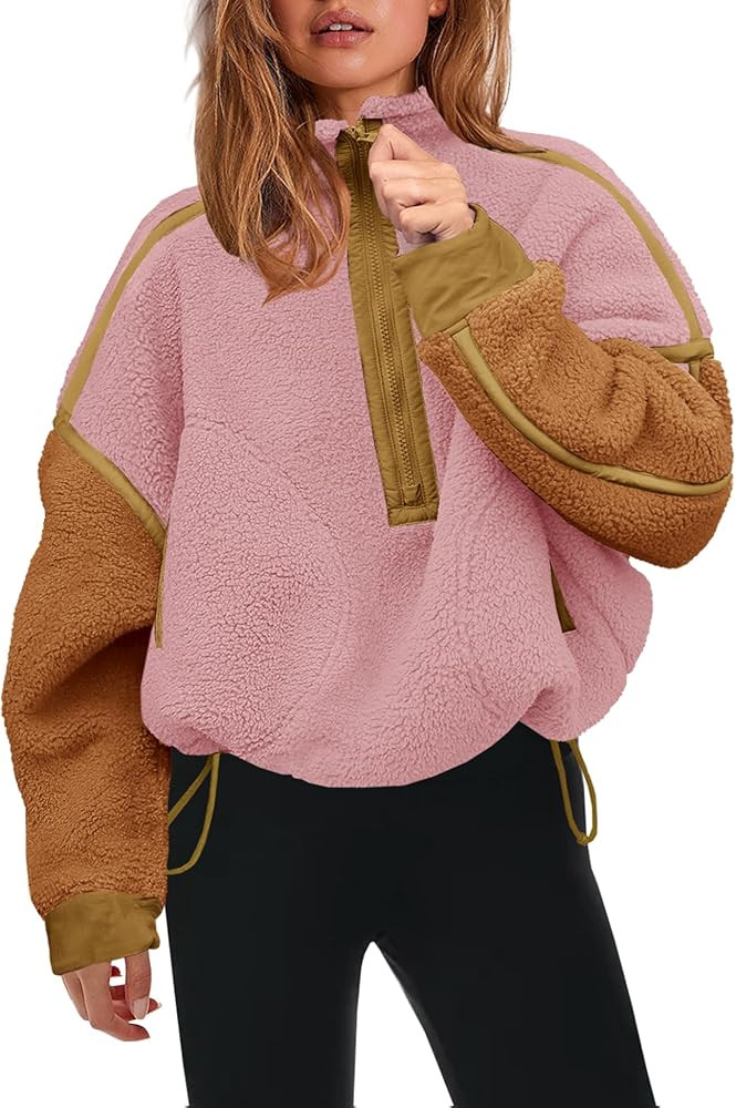 Panadila Womens Half Zip Sherpa Fleece Pullover Soft Oversized Sweatshirt with Pockets Warm Fuzzy... | Amazon (US)