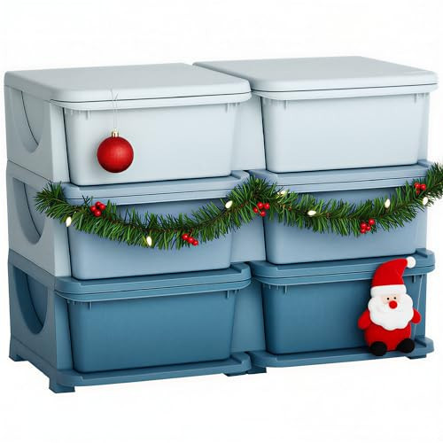 Qaba 3 Tier Kids Storage Unit, 6 Drawer Chest Toy Organizer Plastic Bins for Kids Bedroom Nursery Kindergarten Living Room for Boys Girls Toddlers, Blue | Amazon (US)