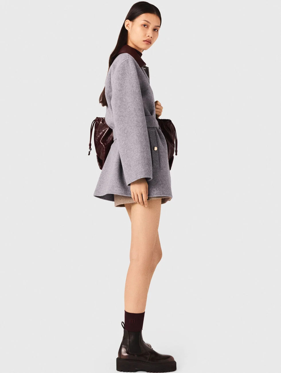 Wollmantel Schwarz / Grau für Damen | Maje | Maje EU