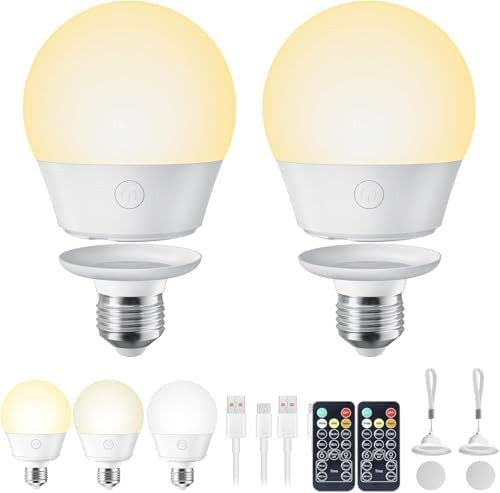 Brightown E26 Rechargeable Light Bulb with Remote Timer and 3 Color Temperatures, Battery Backup ... | Amazon (US)