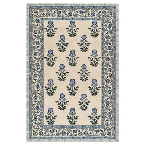 Colwyn Updated Traditional Blue Wool Floral Patterned Rug - 8'x10' | Kathy Kuo Home