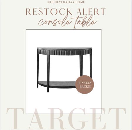 Target restock console table 

tv console
Amazon sectional sofa 
console table black
home office
large dining room walls
olive and charcoal rug
tv stand
oval dining table
light fixtures
painted portrait
oureverydayhome

#LTKhome #LTKunder100 #LTKunder50