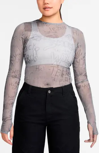 Jordan Print Sheer Long Sleeve Top in Dark Smoke Grey at Nordstrom Rack, Size X-Small | Nordstrom Rack