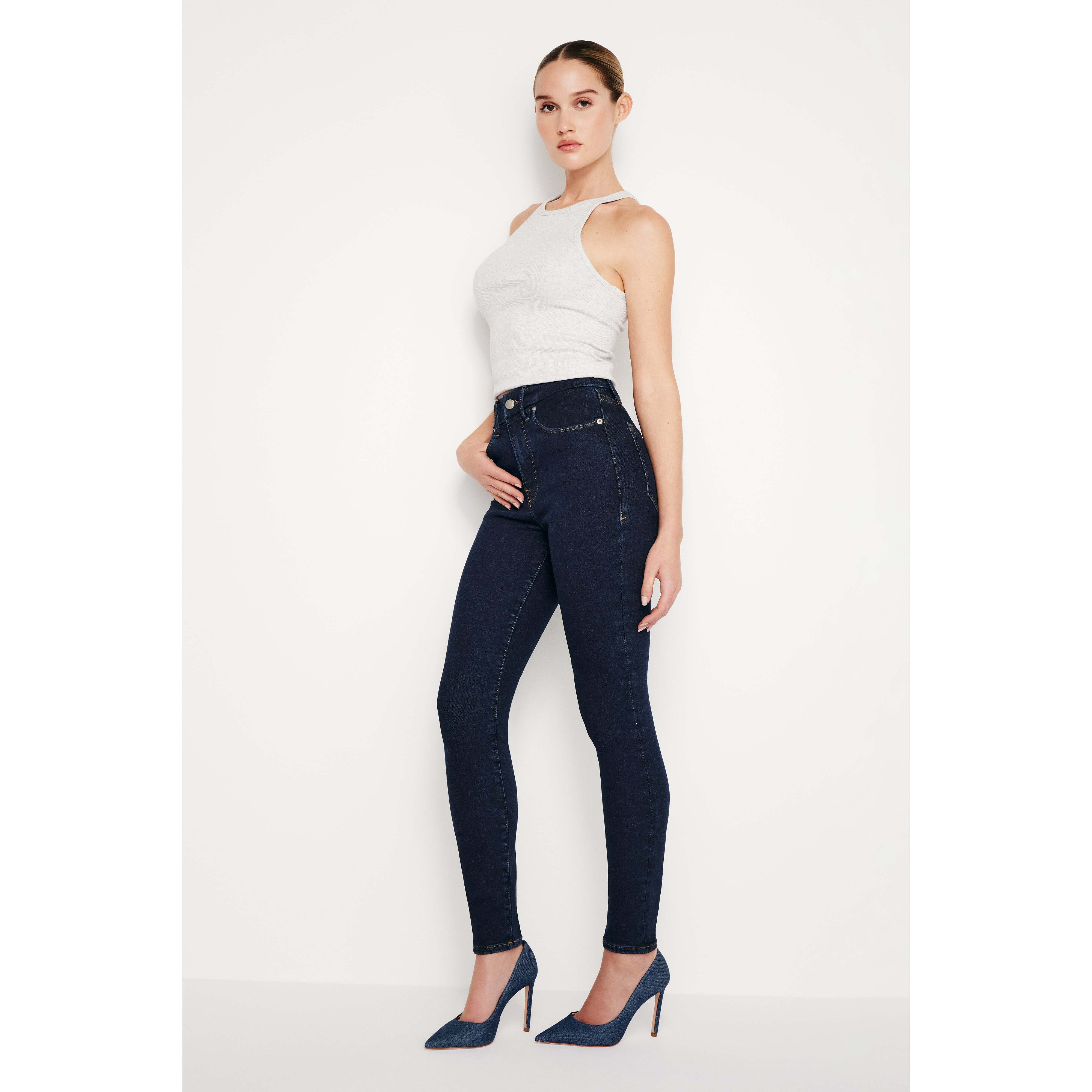 Women's Always Fits Good Legs Skinny Jeans | Extra Stretch, Flat Tummy Tech, Gap-Proof Waistband High Waisted Skinny Jeans in De | Good American