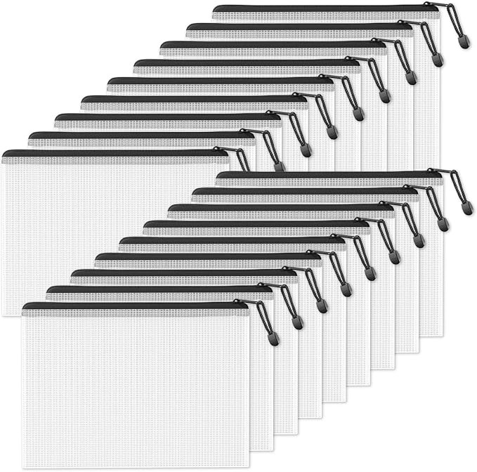 SUNEE Plastic Mesh Zipper Pouch 9.2x12.5 in (Black, 18 Packs),Extra Large Water-Resistant Zip Bag... | Amazon (US)