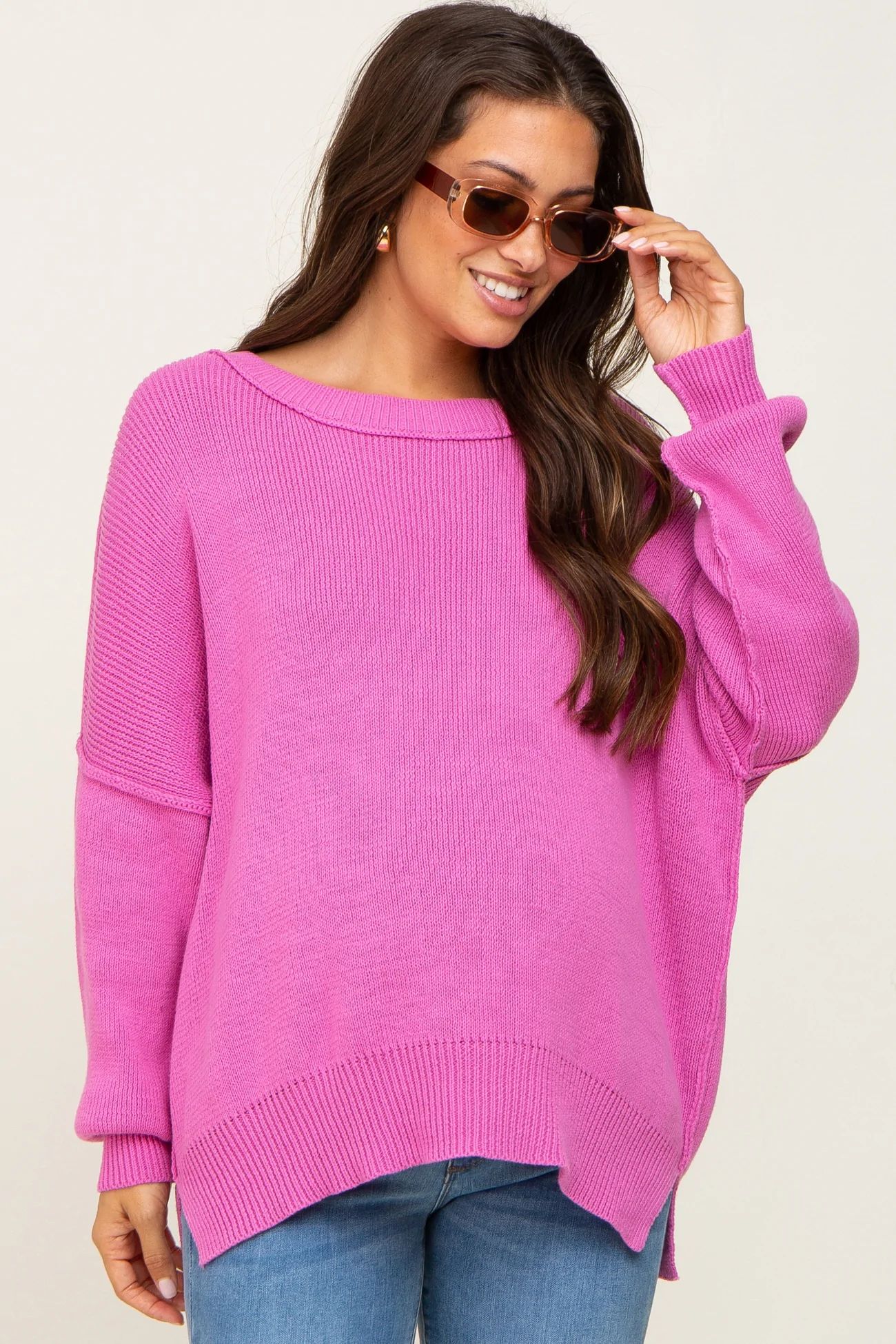 Magenta Exposed Seam Side Slit Maternity Sweater | PinkBlush Maternity