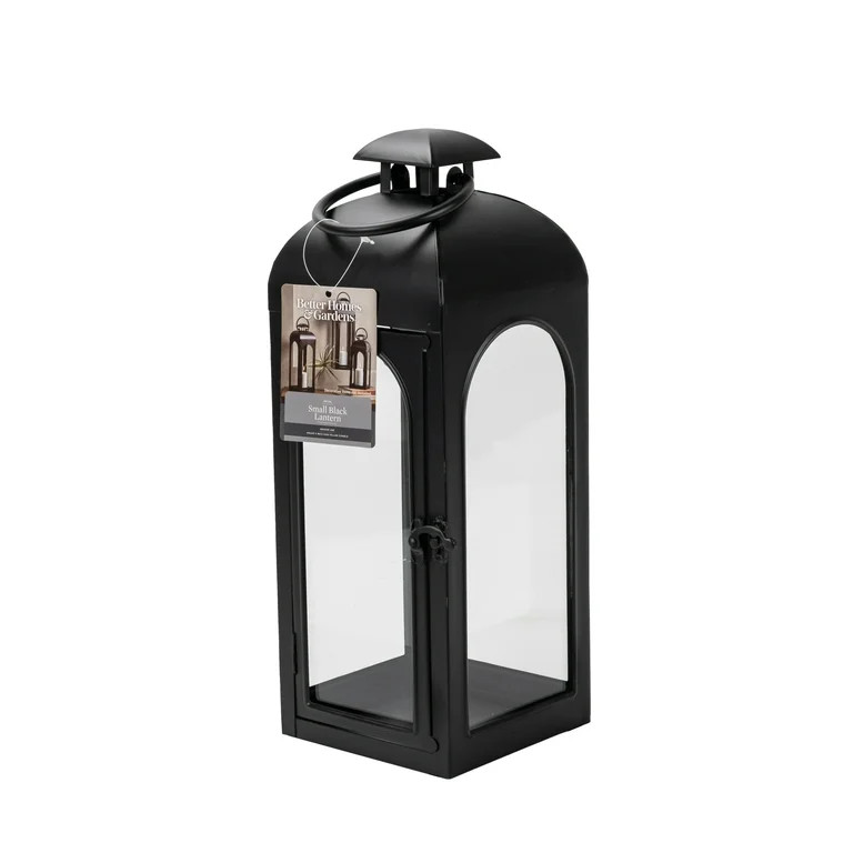 Better Homes & Gardens Black Metal Lantern Candle Holder, 14", Small | Walmart (US)