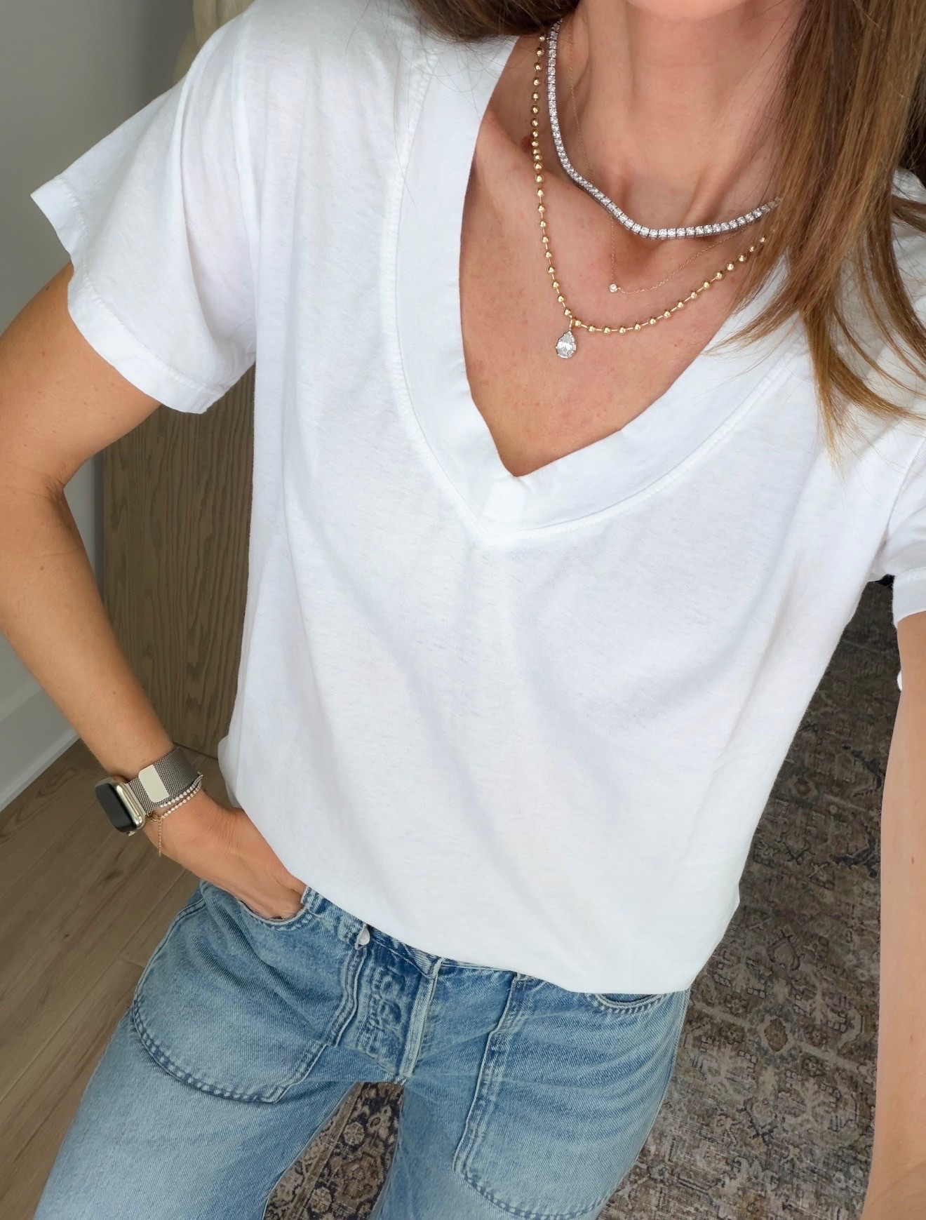 The kind of basic tee that ends up becoming a weekly repeat. Lightweight, flattering, and the perfect relaxed fit for denim, shorts, or layering under jackets. A white tee just hits different when the fit is this good.

white tee, everyday basics, wardrobe staples, v neck tee, casual style, denim outfit, elevated basics, summer outfit, effortless style, annabrstyle

#LTKootd #LTKSeasonal #LTKOver40