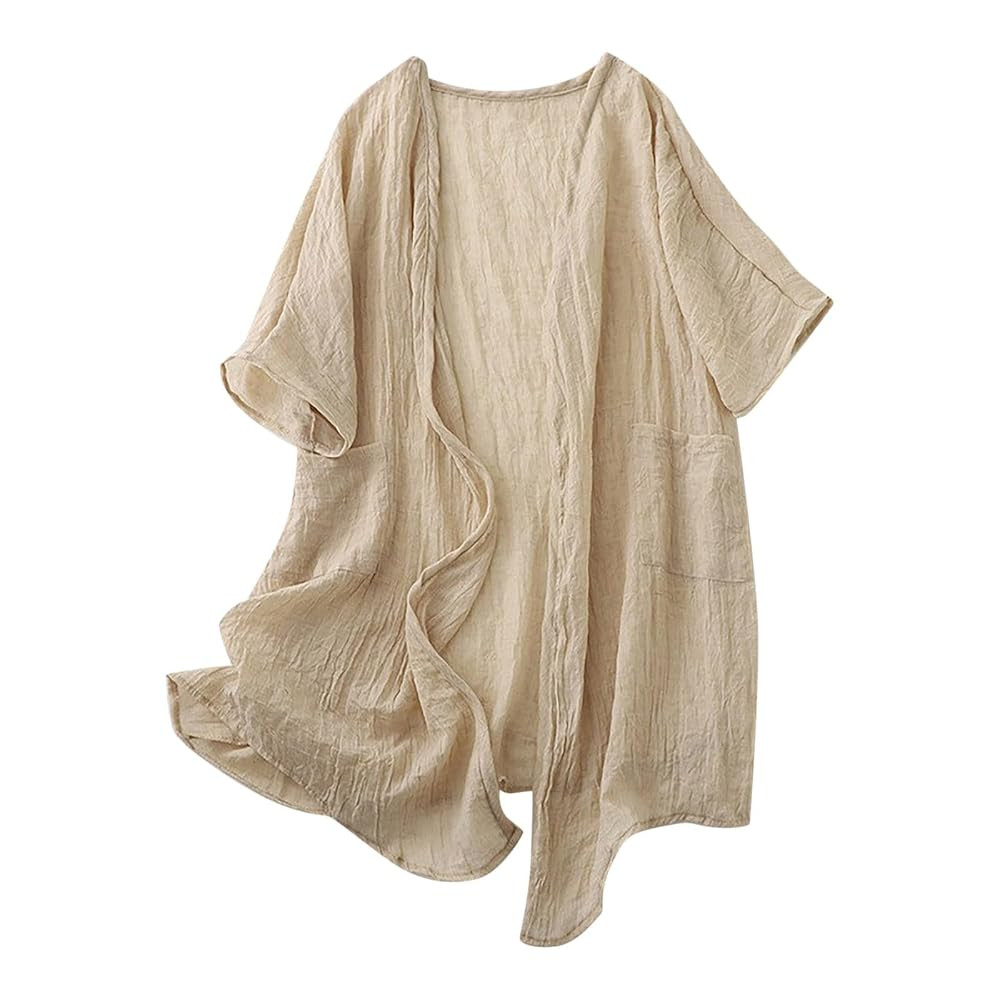 NATHGAM Women's Cotton Linen Cardigans Casual Lightweight Loose Open Front Long Duster Mid-Length... | Amazon (US)