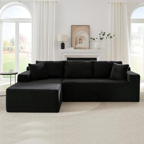 GNIXUU Cloud Sectional Couch with L-Shape Chaise, Modern Modular Sofa with Deep Seat, Comfy Corduroy Boneless Couches for Living Room Bedroom Apartments, No Assembly Required, Black | Amazon (US)