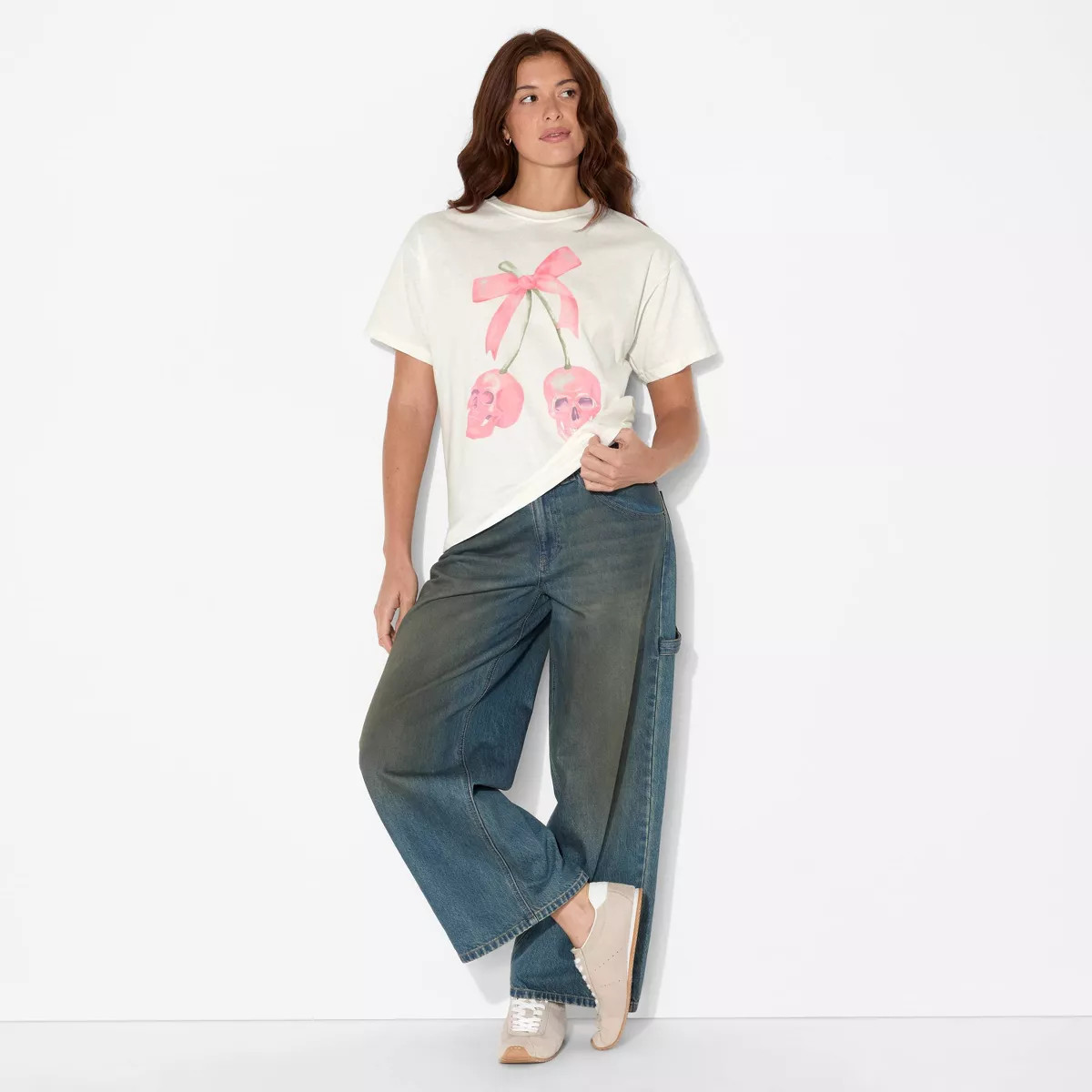 Women's Skulls Bow Oversized Graphic T-Shirt - White | Target