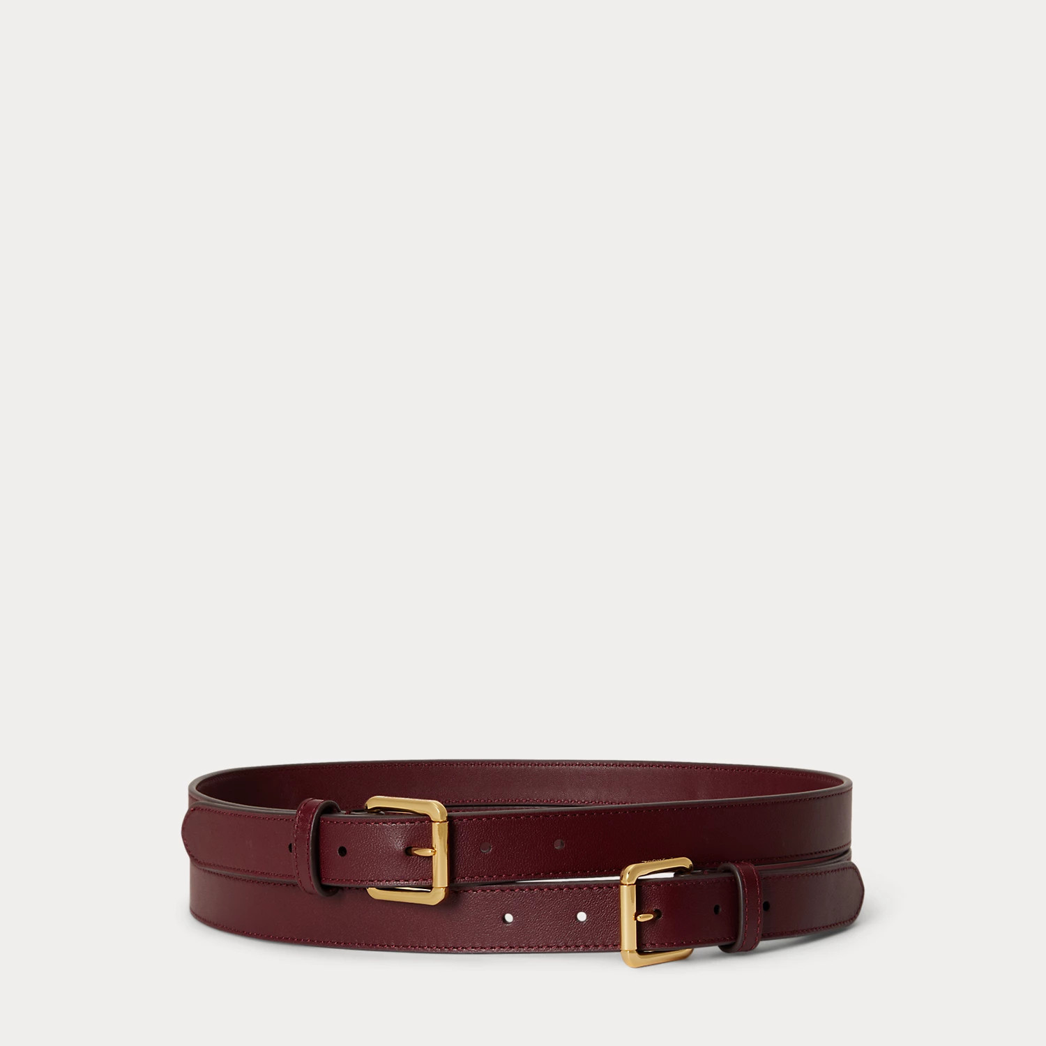 Ralph Lauren Leather Double-Buckle Stacked Wide Belt in Dark Garnet - Size XS | Ralph Lauren US